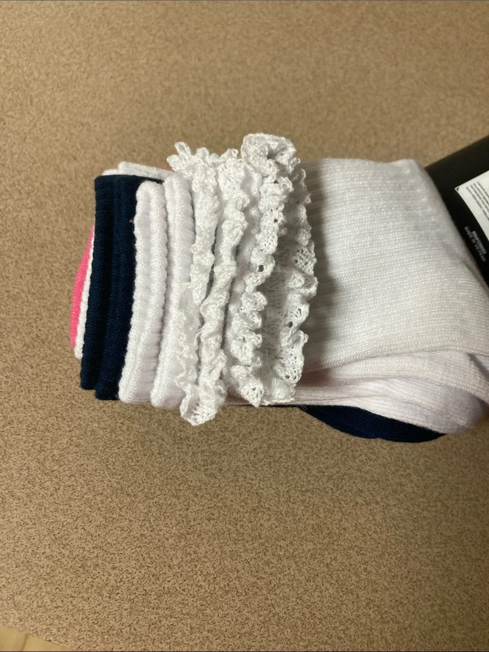 Madden NYC Women's White Floral Ankle Socks with Pink & Navy Accents